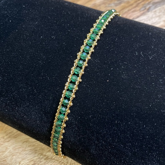 Vintage Deadstock 10KT Gold Filled Bracelet with Green Quartz Faceted Crystals - Picture 5 of 7